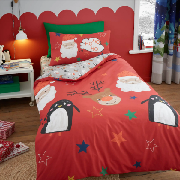 Ho Ho Ho Duvet Cover Set By Bedlam in Red
