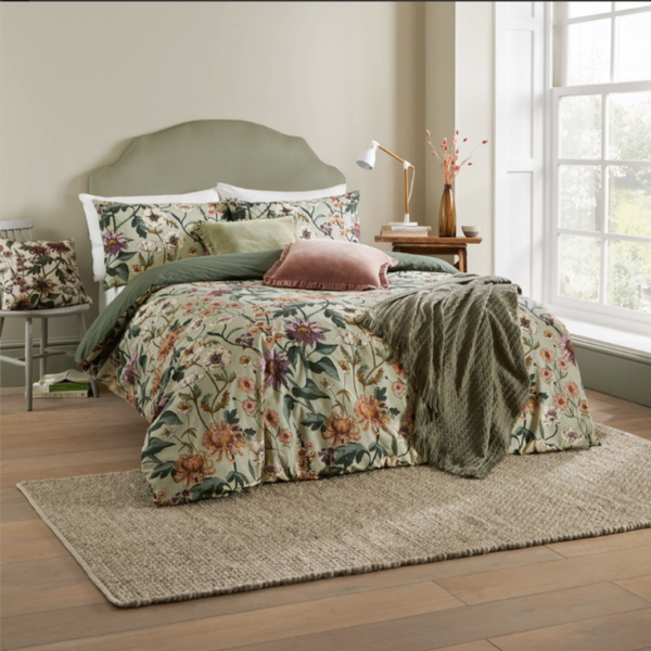 Wallflower Botanical Duvet Cover Set Celadon Green