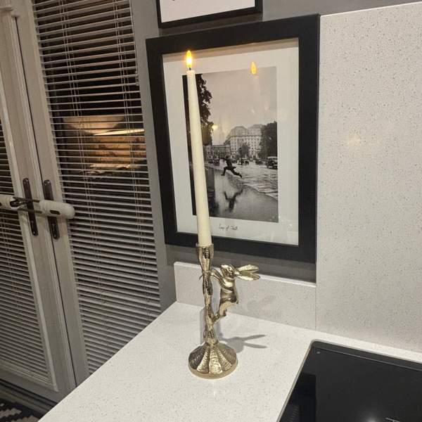 Gold Hare candle stick with dinner candle