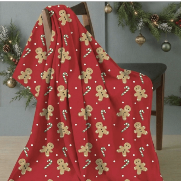 WARM WISHES GINGERBREAD DESIGN FLEECE BLANKET THROW