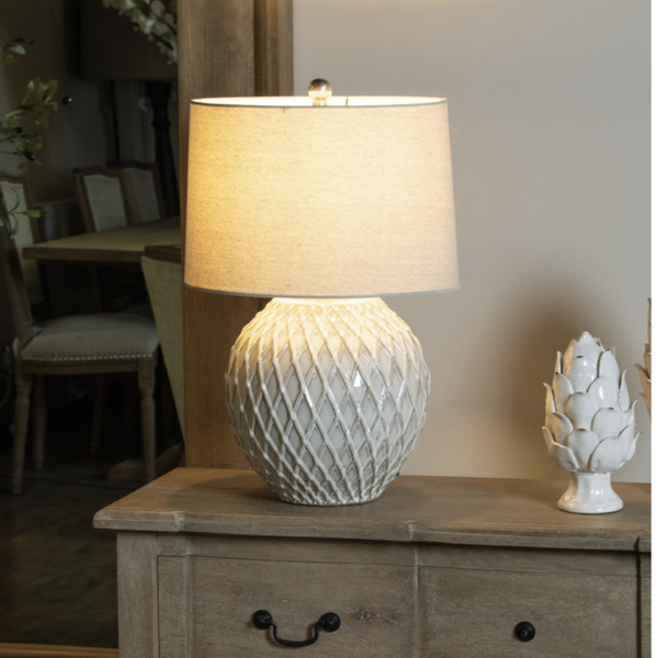 Lattice Ceramic Table Lamp With Linen Shade