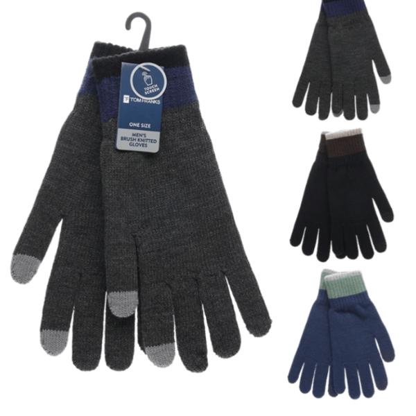 MENS TOUCH SCREEN GLOVES WITH STRIPED CUFF - ASSORTED
