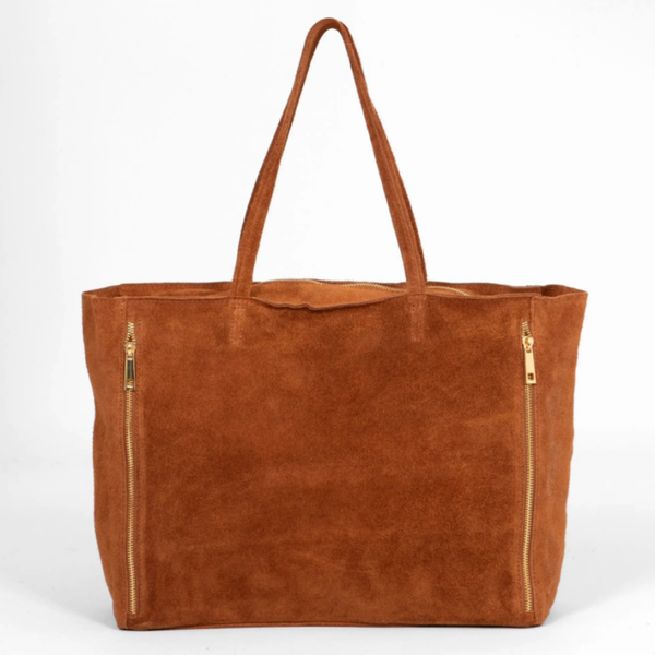 Denver Italian Suede Large Tote Bag - Brown