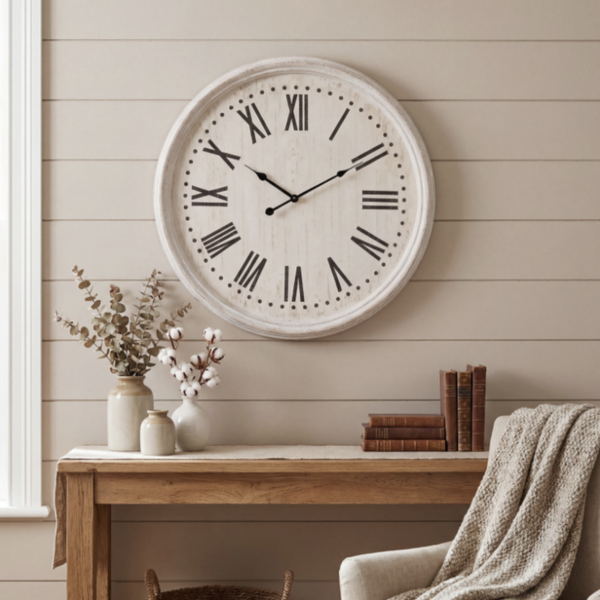 White Wash Clock With Black Numerals