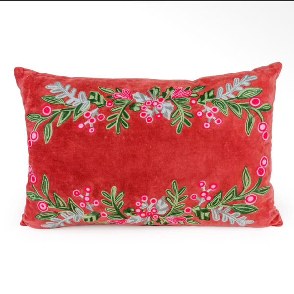 Embroidered Holly & Berries in Red