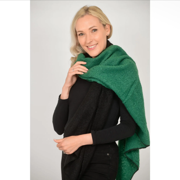 Black Green Two Tone Colourblock Heavyweight Scarf