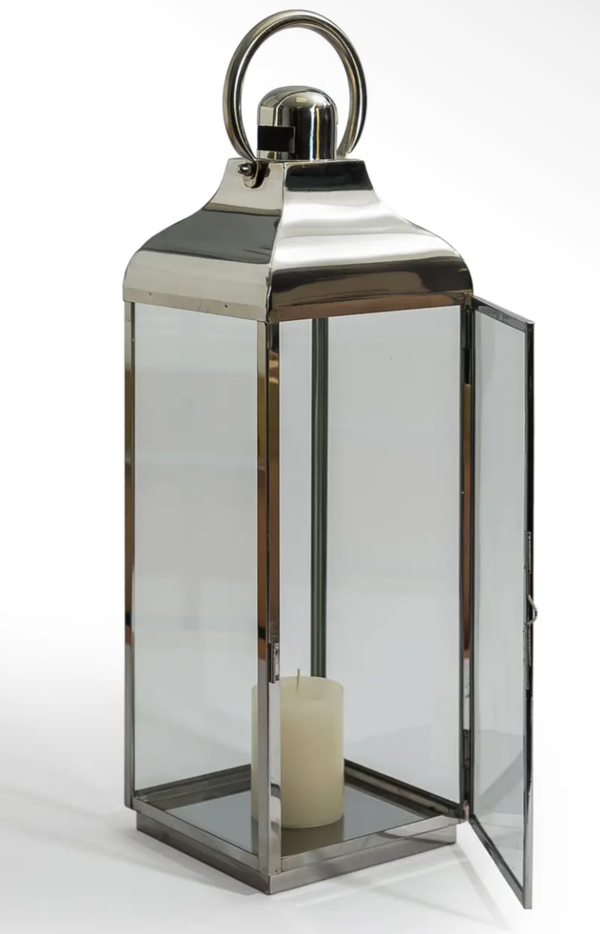 Extra Large Square Polished Steel & Glass Lantern