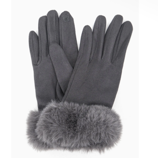Zara Faux Fur Cuff Gloves - Dark Grey, Velvet