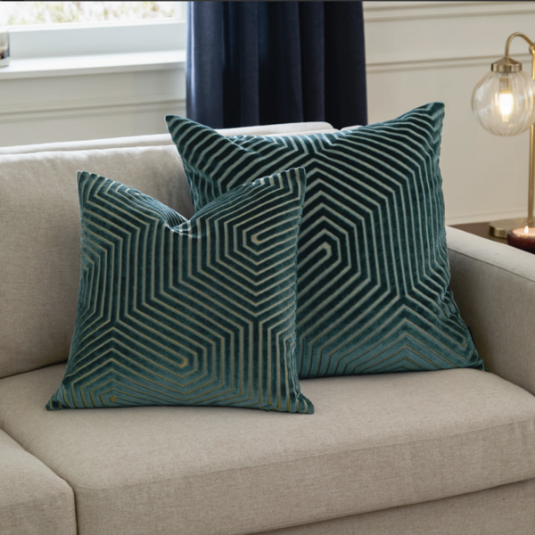Evoke Cut Velvet Cushion Teal