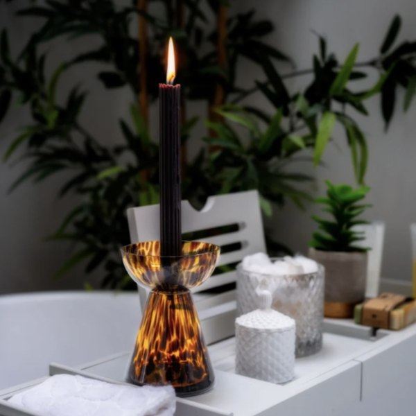 Leopard glass candle holder
