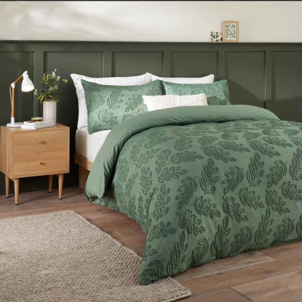 Seville Leaf Tufted Soft Touch Duvet Cover Set Green