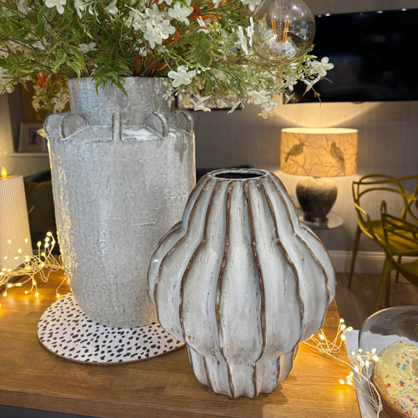 Cream and caramel bulb vase