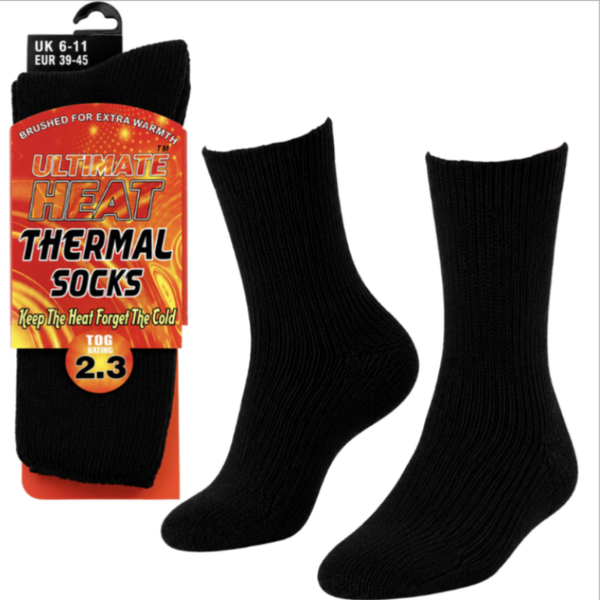 MENS ULTIMATE HEAT 2.3 TOG THERMAL SOCKS - BLACK