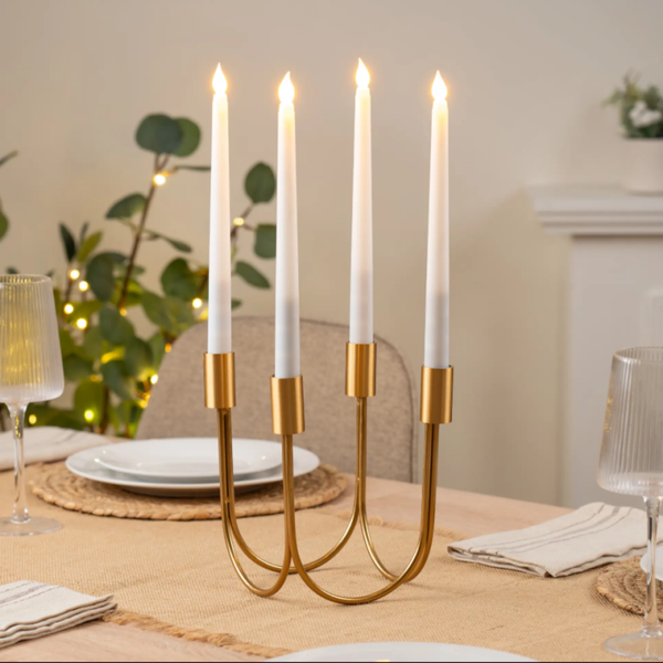 18.5cm Gold 4-Arm Dinner Candle Holder -