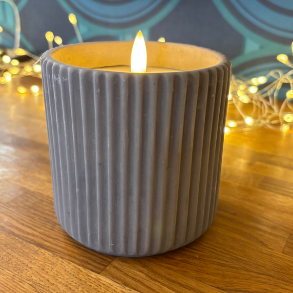 Luxe Collection Natural Glow Grey Ribbed Large Led Candle
