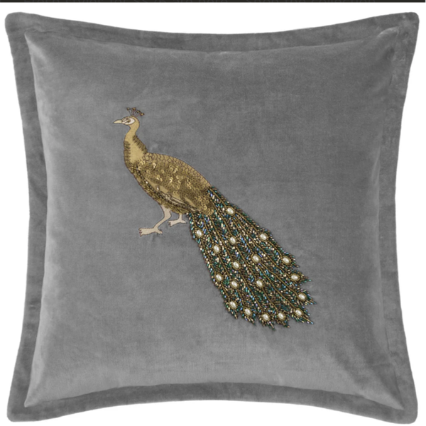 Mayura Embroidered Cushion Steel