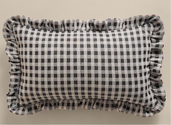 Gingham velvet frill cushion