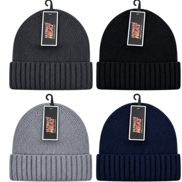 ULTIMATE HEAT HEAVY KNIT THERMAL INSULATED HAT WITH TURN UP