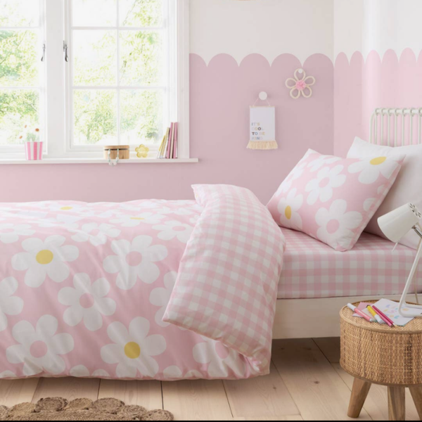 Retro Daisy Pink Floral Duvet Cover Set