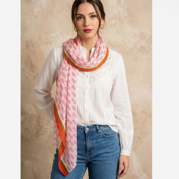 Chevron Print Lightweight Cotton Scarf in Pink