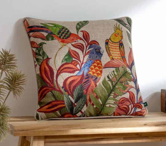 Akamba Parrot Scene Cushion Rust