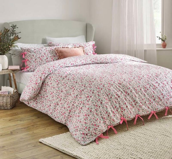 Hannah Floral 100% Cotton Duvet Cover Set Pink