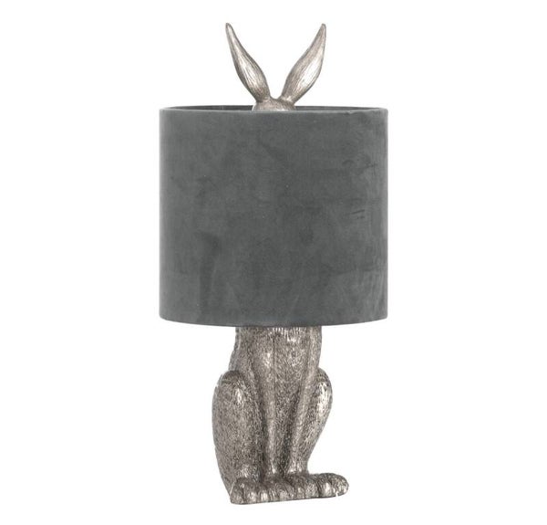 Silver Hare Table Lamp With Grey Velvet Shade
