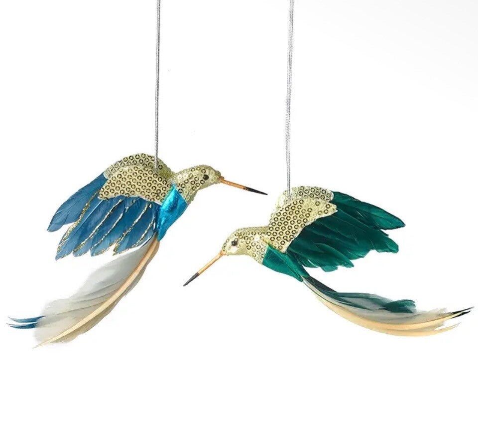 Christmas -Feather Decorated Hummingbirds