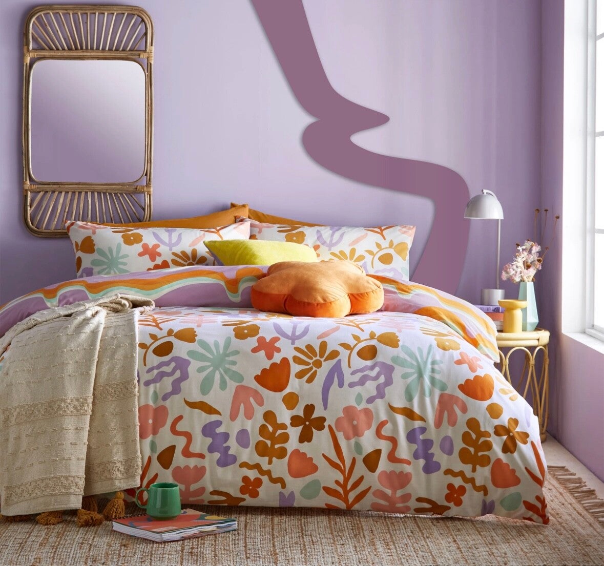 Amelie Printed Abstract Floral Duvet Cover Set Multicolour
