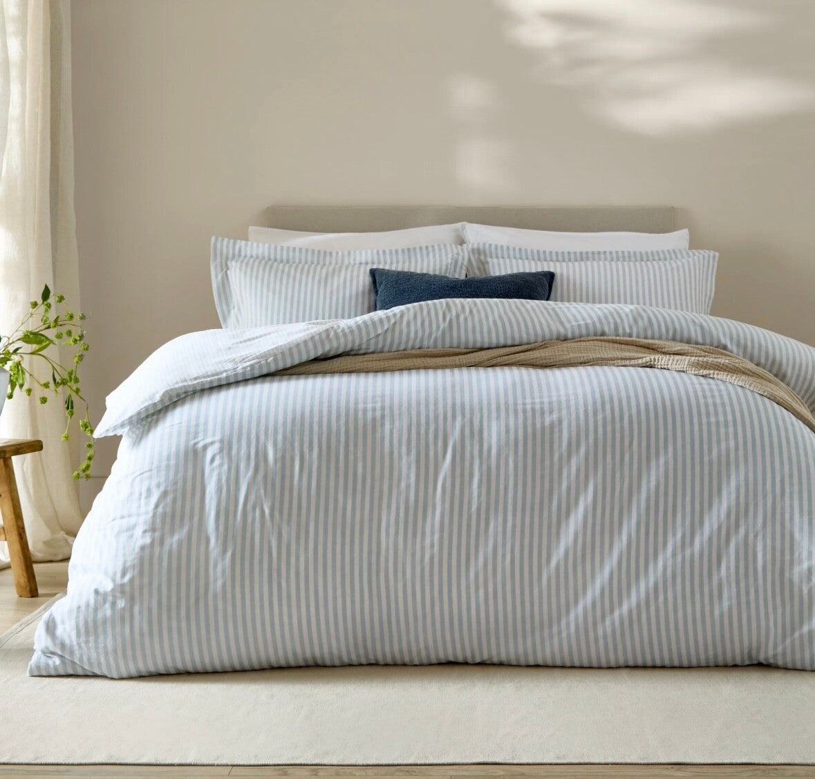 Hebden Mélange Stripe 100% Cotton Duvet Cover Set Mineral Blue