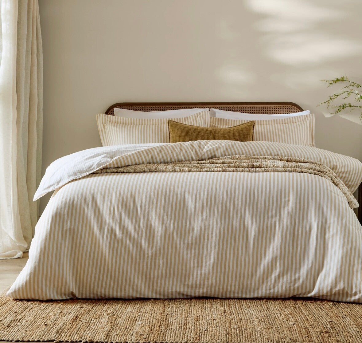 Hebden Mélange Stripe 100% Cotton Duvet Cover Set Honey Yellow