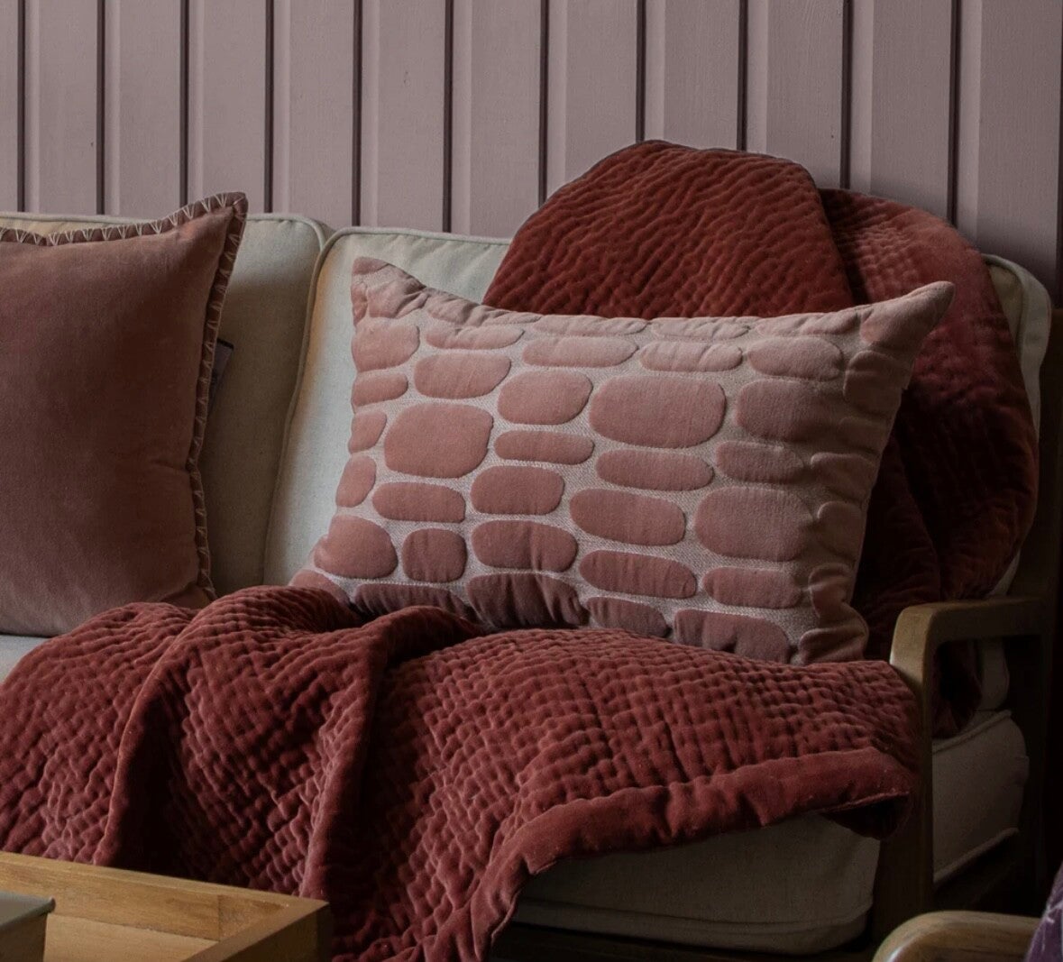 Boulder Embroidered Cushion Coral