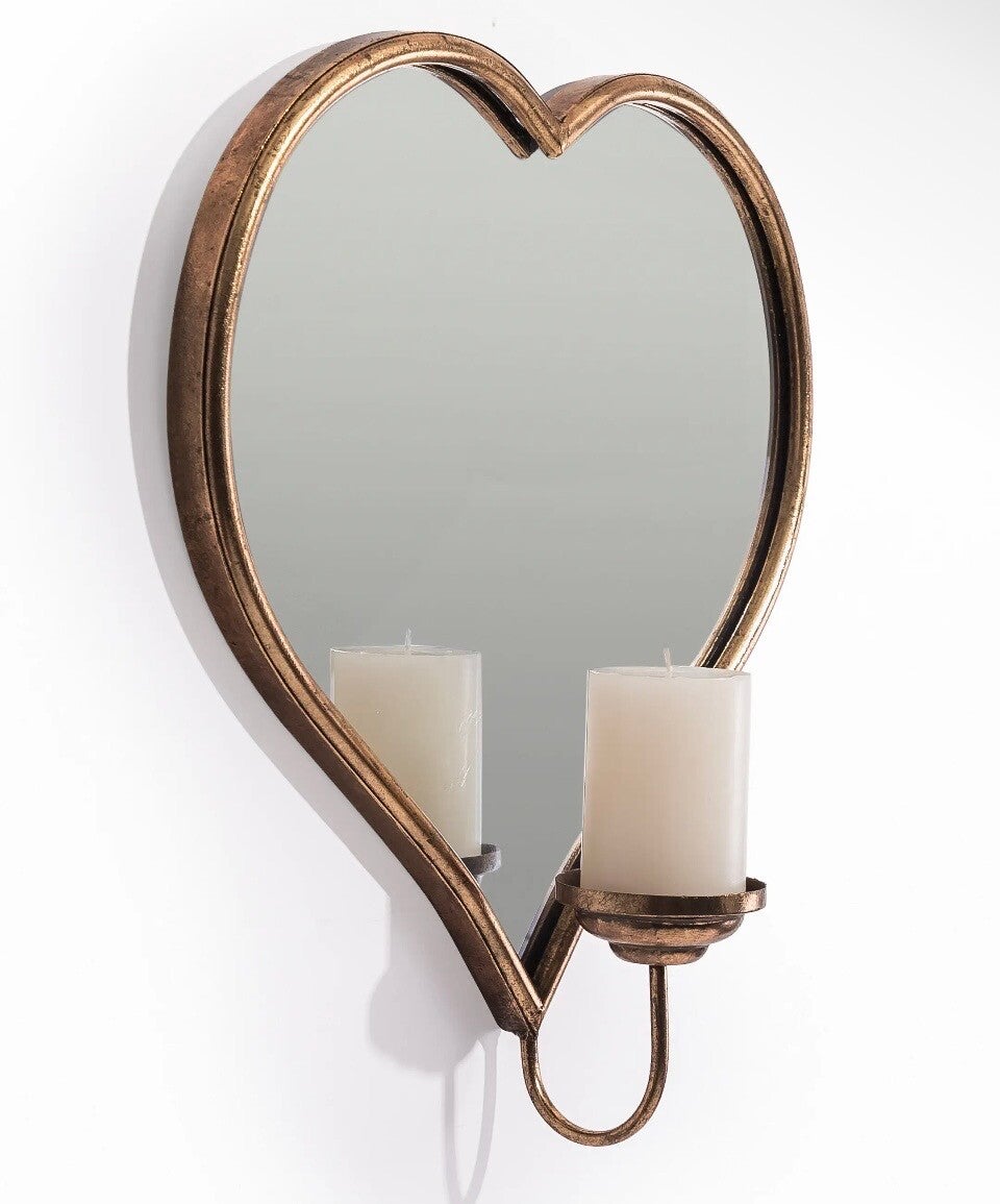 Heart mirror with candle sconce