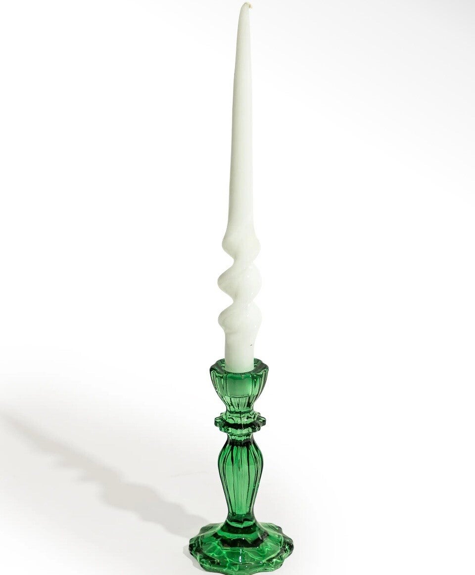 Green glass candlestick