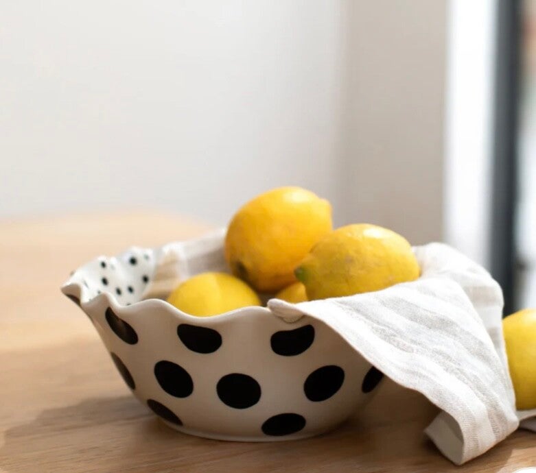 Mono Spots Scalloped Edge Bowl