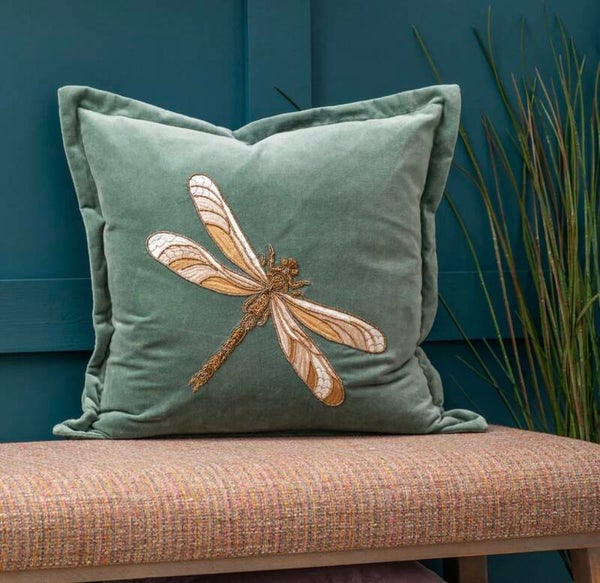 Aria Embroidered Cushion Teal