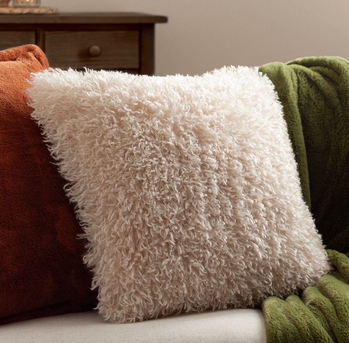 Rowan Faux Fur Cushion Natural