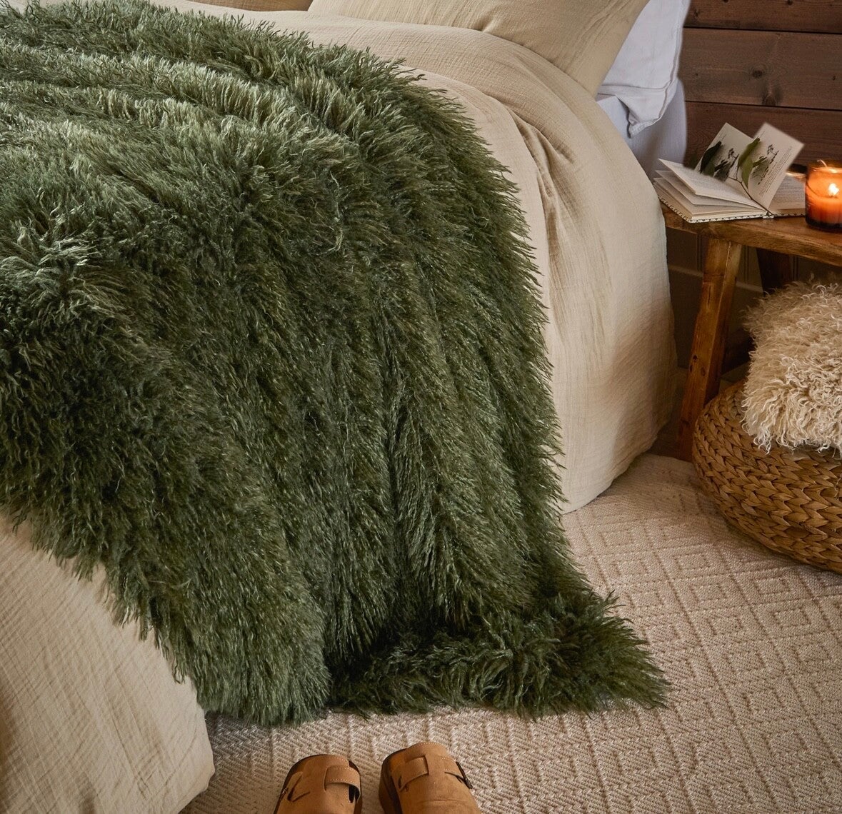 Rowan Faux Fur Throw Khaki