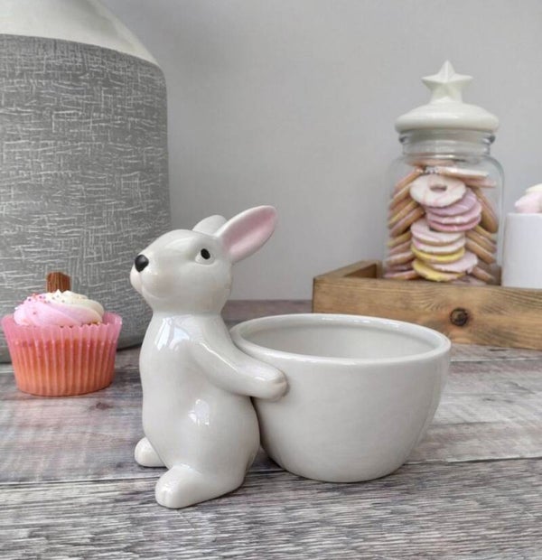 Rabbit Ceramic Trinket Dish / Snack Bowl 13cm