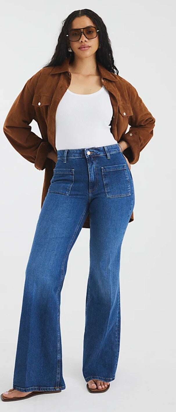 Blue Denim High Rise Relaxed Flare Jeans