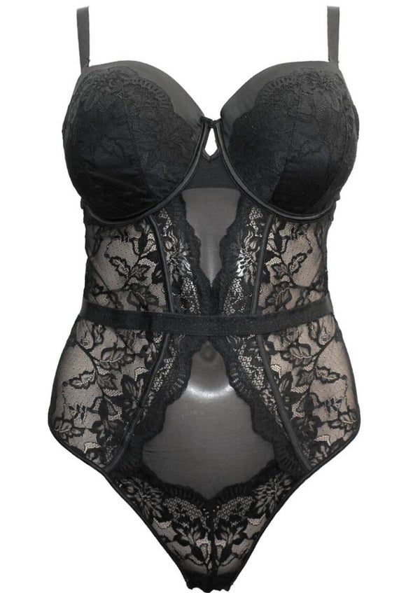 BLACK Floral Lace Underwired Bodysuit
