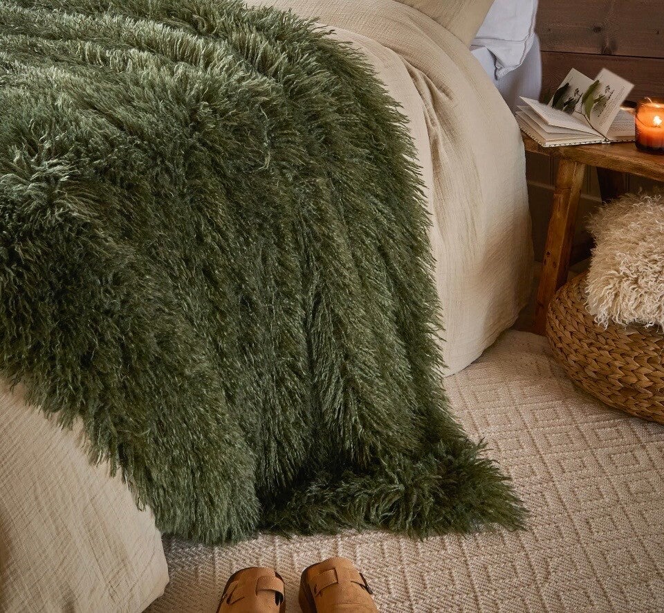 Rowan Faux Fur Throw Khaki