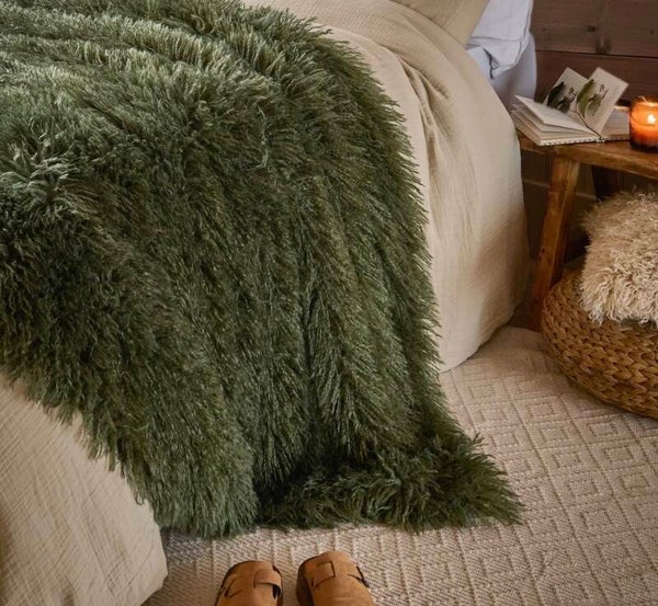 Rowan Faux Fur Throw Khaki