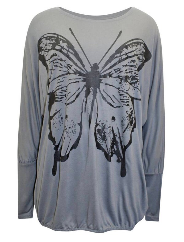 Butterfly grey bubble hem top
