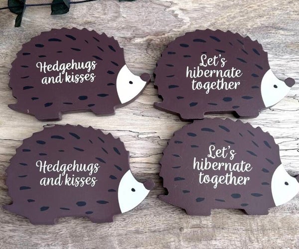 Set of 4 Wooden Hedgehog Coasters