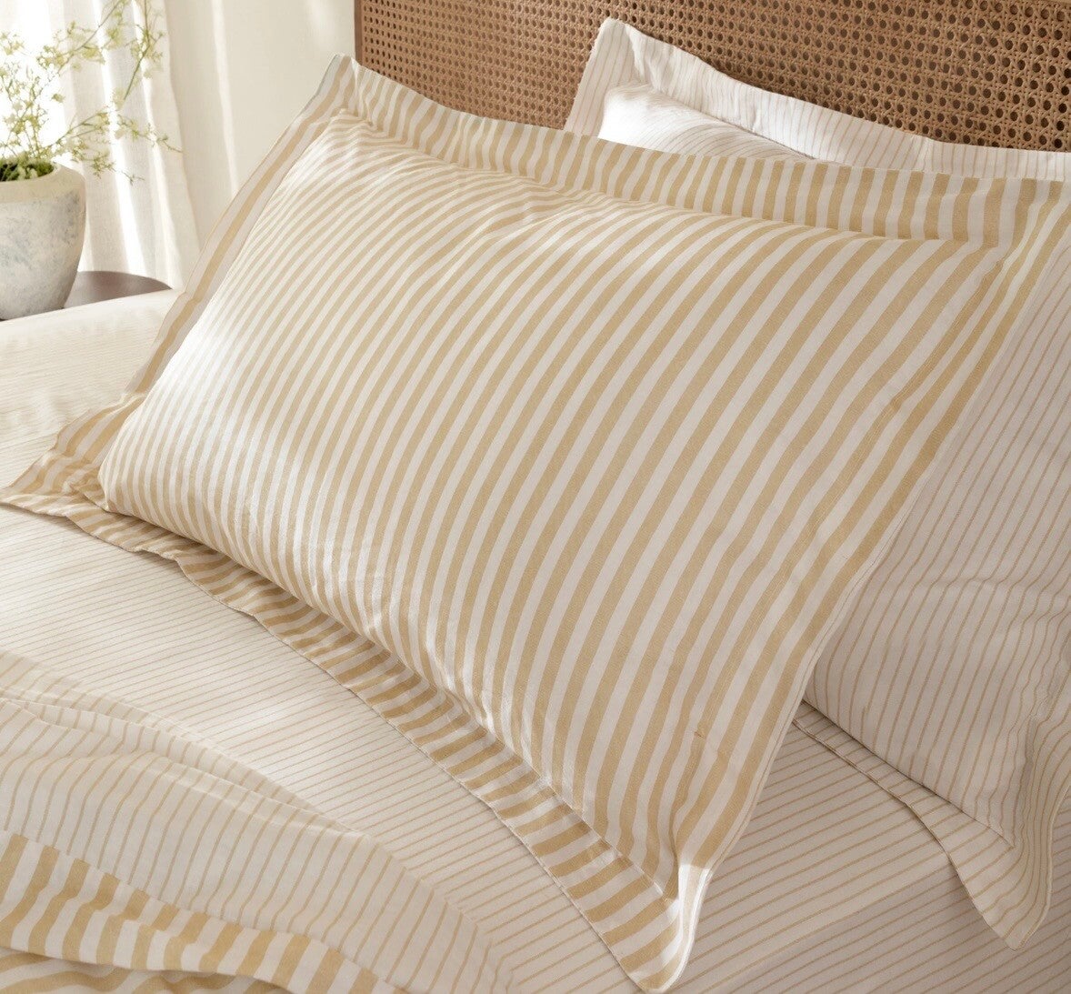 Hebden Stripe 100% Cotton Pillowcase Pair Honey Yellow