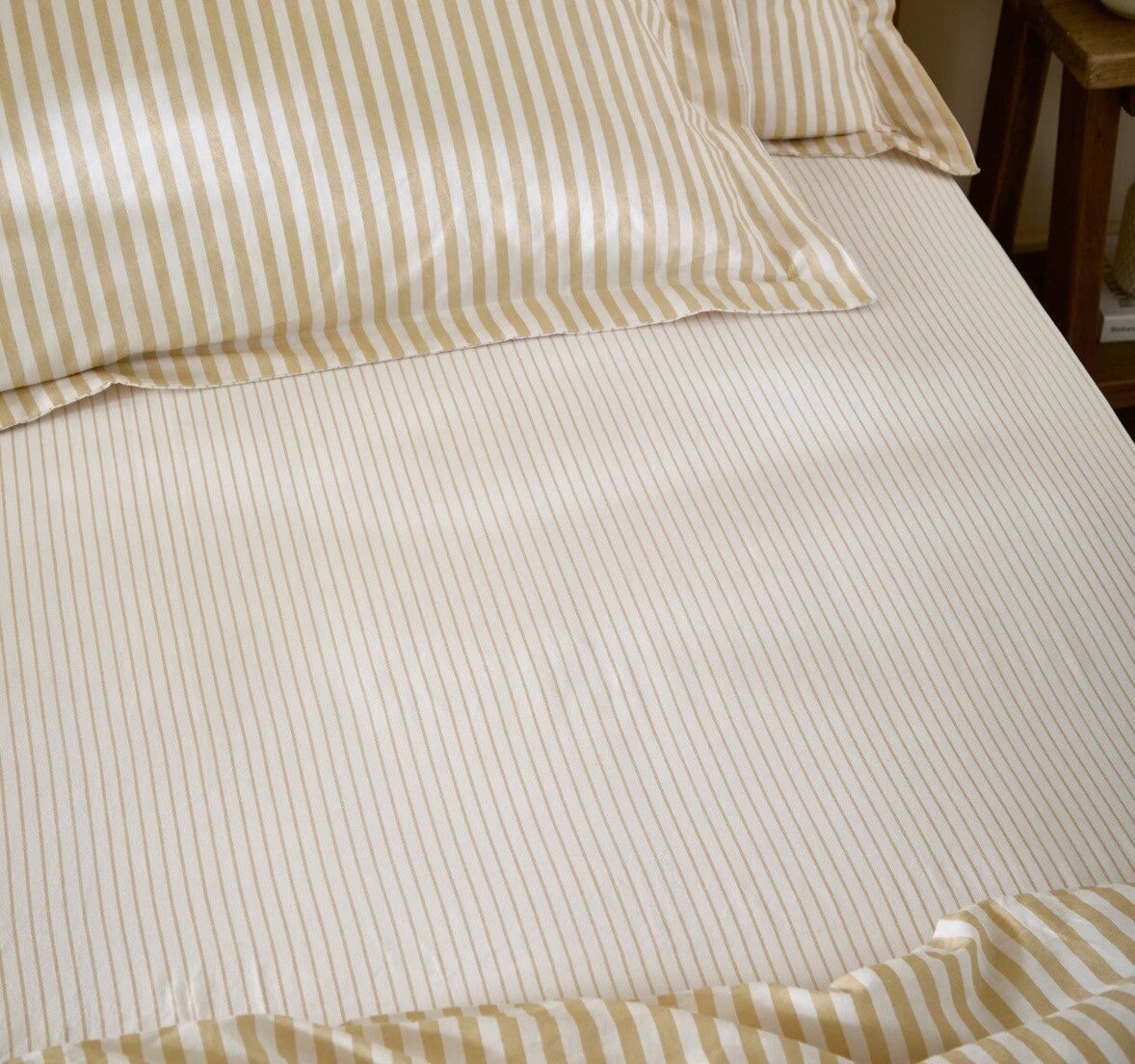 Hebden 100% Cotton Narrow Stripe Fitted Bed Sheet Honey Yellow