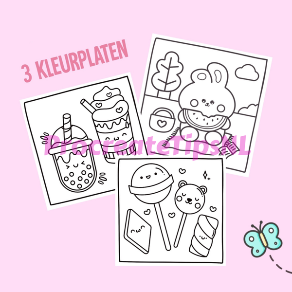 3 digitale Kawaii kleurplaten - printables