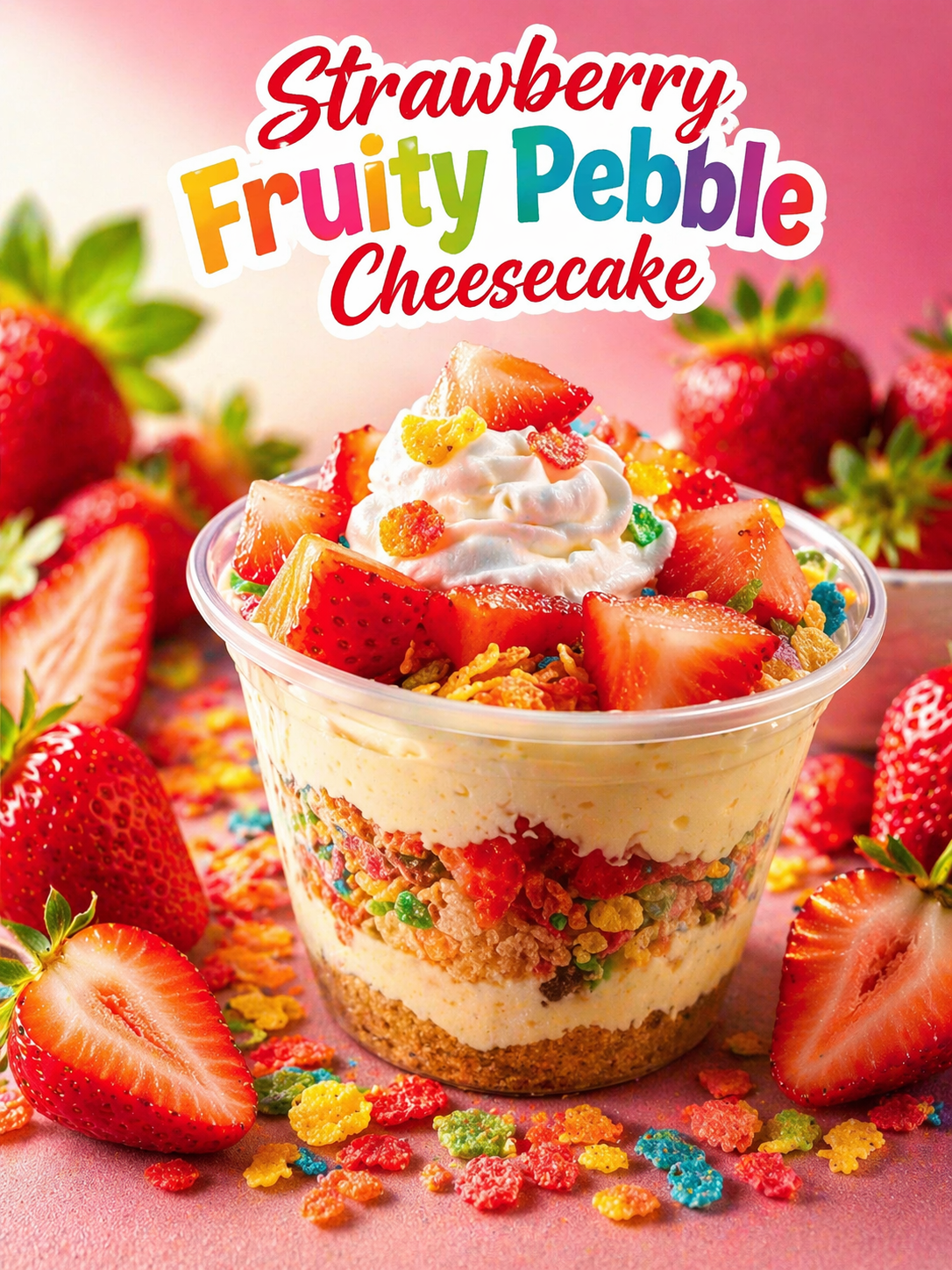 Strawberry Fruity Pebbles Cheesecake Bowl