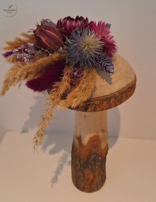 Houten Paddenstoel met Droogbloemen